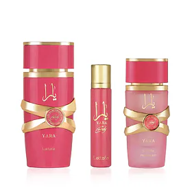 Lattafa Yara Candy EDP 100 ml + EDP MINI 12 ml + spray do włosów 50 ml W